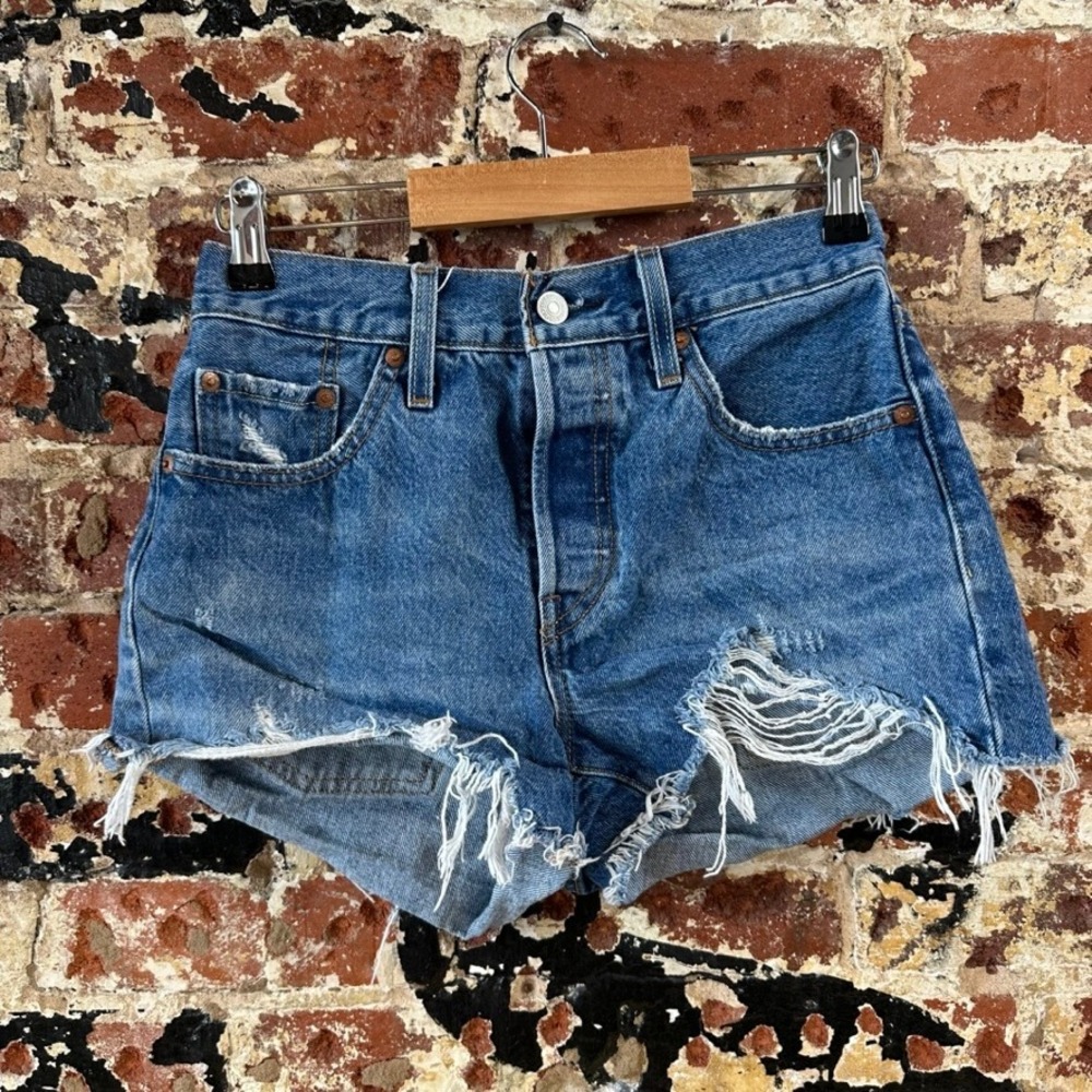 Levi's 501 Cut Off Denim Blue Jean Shorts Womens 25 Distressed - 27x2"